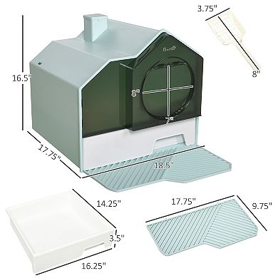 Pawhut Hooded Cat Litter Box W/ Litter Mat, Litter Particle Catching, Blue