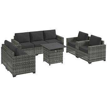 Outsunny Patio Furniture Set W/ Cushions, Sofa Set W/ Fire Pit Table, Gray
