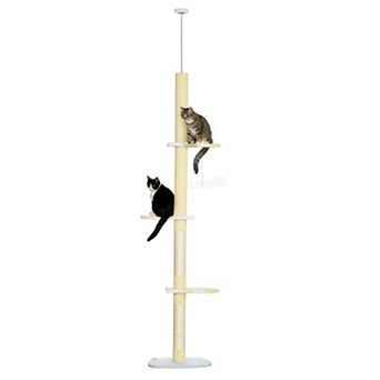 87 -103 Inch Floor To Ceiling Cat Tree Height Adjustable With Toy Balls, Yellow