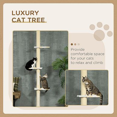 87 -103 Inch Floor To Ceiling Cat Tree Height Adjustable With Toy Balls, Yellow