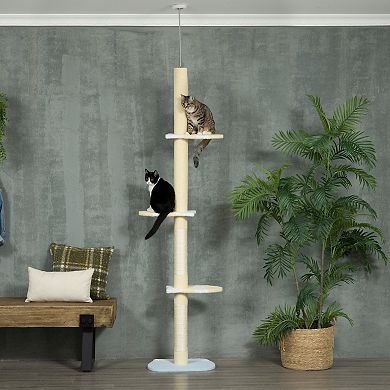 87 -103 Inch Floor To Ceiling Cat Tree Height Adjustable With Toy Balls, Yellow