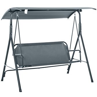 Outsunny 3-Person Porch Patio Swing w/ Weather-Fighting Tilt Canopy, Grey