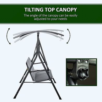 Outsunny 3-Person Porch Patio Swing w/ Weather-Fighting Tilt Canopy, Grey