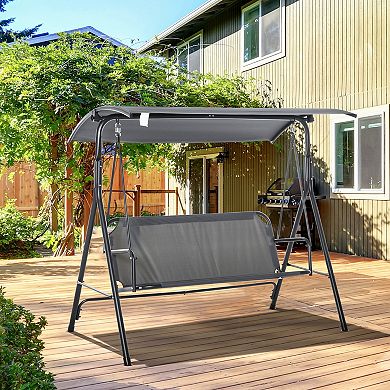 Outsunny 3-Person Porch Patio Swing w/ Weather-Fighting Tilt Canopy, Grey