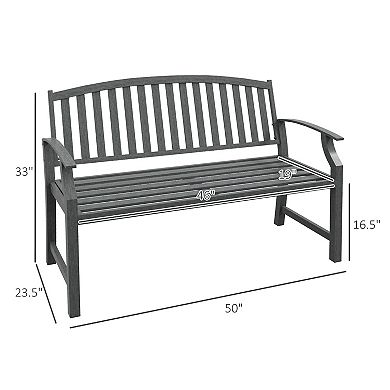 Outsunny Outdoor Bench With Slatted Seat And Backrest, Garden Metal Bench