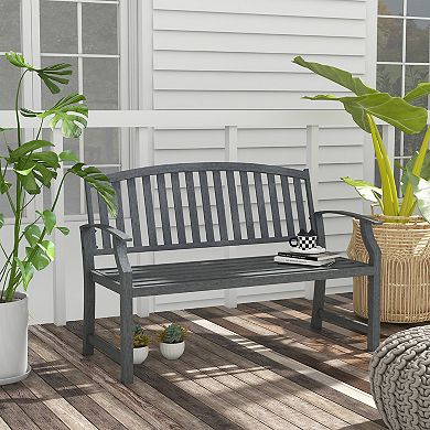 Outsunny Outdoor Bench With Slatted Seat And Backrest, Garden Metal Bench