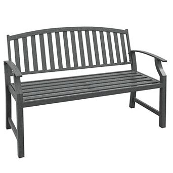Outsunny Outdoor Bench With Slatted Seat And Backrest, Garden Metal Bench