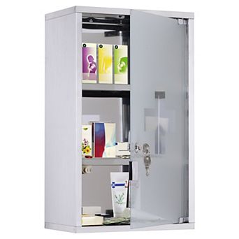 Stainless Steel Medicine Cabinet Wall Mount Frosted Door Lockable First Aid