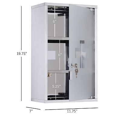 Stainless Steel Medicine Cabinet Wall Mount Frosted Door Lockable First Aid