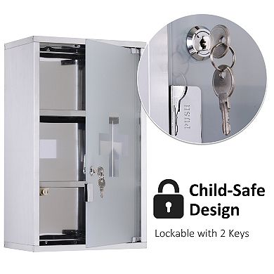 Stainless Steel Medicine Cabinet Wall Mount Frosted Door Lockable First Aid