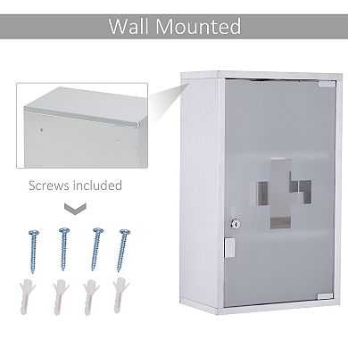 Stainless Steel Medicine Cabinet Wall Mount Frosted Door Lockable First Aid
