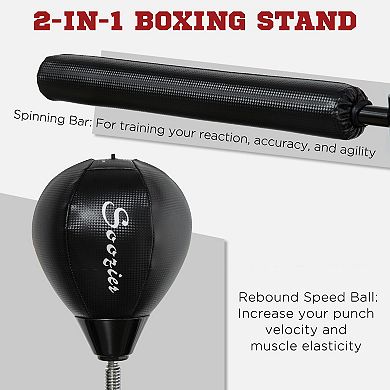 Adjustable Speed Bag Boxing Bag With Stand, Reflex Bar And Punching Pad, Black