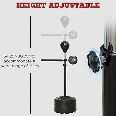 Adjustable Speed Bag Boxing Bag With Stand, Reflex Bar And Punching Pad, Black