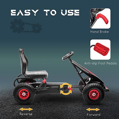 Aosom Pedal Go Kart W/ Adjustable Seat, Pedal Car W/ Rubber Wheels