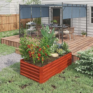 Outsunny Raised Garden Bed Metal Planter Box With Reinforced Rods, Dark Brown