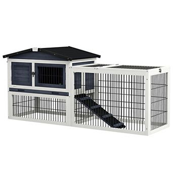 Pawhut 2 Level 59" Outdoor Rabbit Hutch With Openable Top, Dark Gray