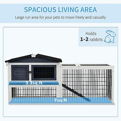 Pawhut 2 Level 59" Outdoor Rabbit Hutch With Openable Top, Dark Gray