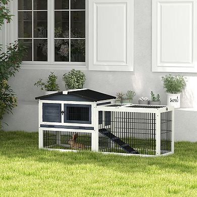 Pawhut 2 Level 59" Outdoor Rabbit Hutch With Openable Top, Dark Gray