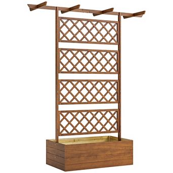 Outsunny Wood Raised Garden Bed, Planter With Trellis For Climbing Plants