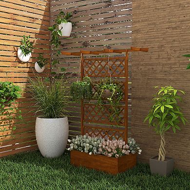 Outsunny Wood Raised Garden Bed, Planter With Trellis For Climbing Plants