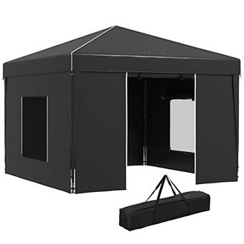Outsunny 9.7'x9.7' Adjustable Pop Up Canopy W/ Windows Reflective Top Black