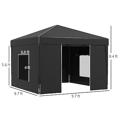 Outsunny 9.7'x9.7' Adjustable Pop Up Canopy W/ Windows Reflective Top Black