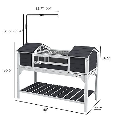 Pawhut Wooden Tortoise Habitat W/ Adjustable Lamp Holder 2 Houses, Gray