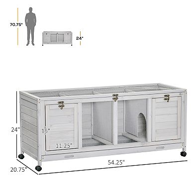 Wooden Rabbit Hutch With Wheels, Dividers For Indoor Use