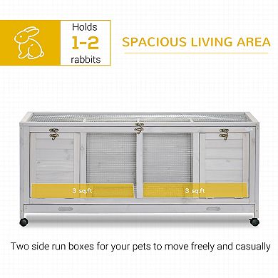 Wooden Rabbit Hutch With Wheels, Dividers For Indoor Use