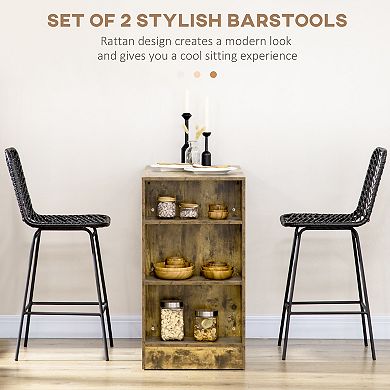 Homcom Modern Rattan Bar Stools Set Of 2 For Kitchen Seating