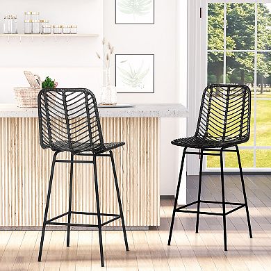 Homcom Modern Rattan Bar Stools Set Of 2 For Kitchen Seating