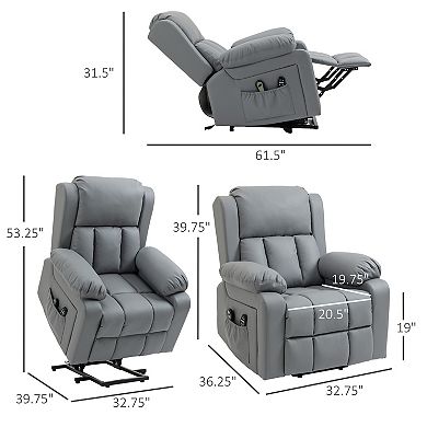 Homcom Power Lift Chair With Vibration Massage And Remote Control, Gray