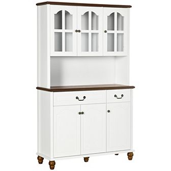 Homcom Kitchen Buffet With Hutch 6 Door 2 Drawer Adjustable Shelves White