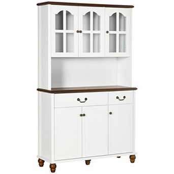 Homcom Kitchen Buffet With Hutch 6 Door 2 Drawer Adjustable Shelves White