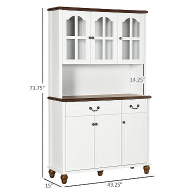 Homcom Kitchen Buffet With Hutch 6 Door 2 Drawer Adjustable Shelves White