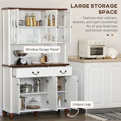 Homcom Kitchen Buffet With Hutch 6 Door 2 Drawer Adjustable Shelves White