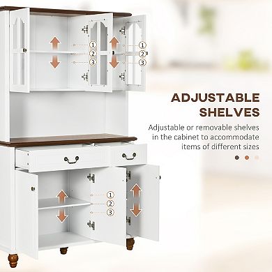 Homcom Kitchen Buffet With Hutch 6 Door 2 Drawer Adjustable Shelves White