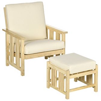 Outsunny 2 pc Outdoor Patio Furniture Set With Ottoman, Thick Cushions