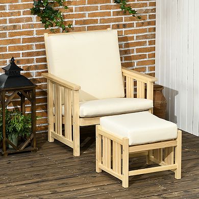 Outsunny 2-piece Outdoor Patio Furniture Set With Ottoman, Thick Cushions