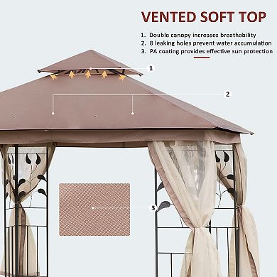 10' X 10' Outdoor Patio Gazebo Canopy Roof Steel Frame W/ Mesh Sidewalls, Brown