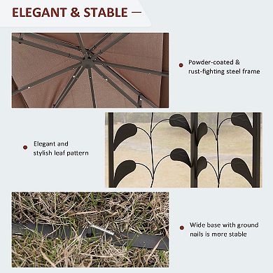 10' X 10' Outdoor Patio Gazebo Canopy Roof Steel Frame W/ Mesh Sidewalls, Brown