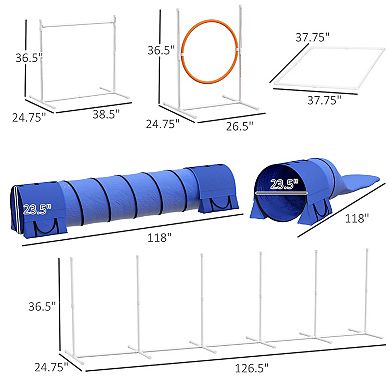 7 Pieces Dog Agility Training Equipment W/ Tunnels, Weave Poles