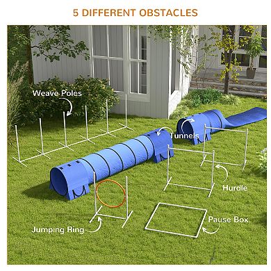 PawHut 7 Piece Dog Agility Training Equipment W/ Tunnels, Weave Poles