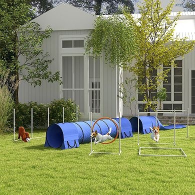 7 Pieces Dog Agility Training Equipment W/ Tunnels, Weave Poles