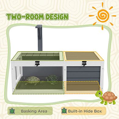 Pawhut Tortoise Habitat, Wooden Tortoise House W/ Lamp Holder, Gray