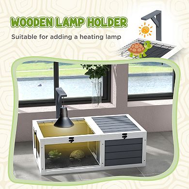 Pawhut Tortoise Habitat, Wooden Tortoise House W/ Lamp Holder, Gray