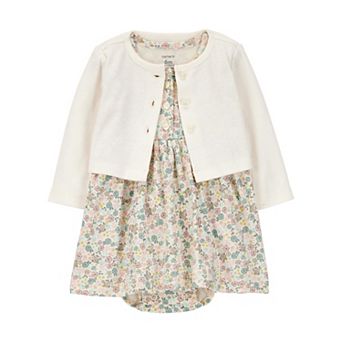 Baby Girl Carter's 2 pc Floral Bodysuit Dress and Cardigan Set