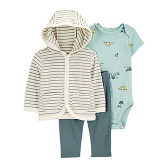 Baby Boy Carter's 3 pc Striped Hooded Cardigan, Beach Bodysuit and Pants Set