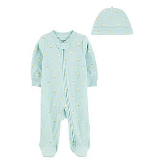 Baby Girl Carter's 2 pc Lemon 2-Way Zip Sleep & Play Pajamas and Hat Set