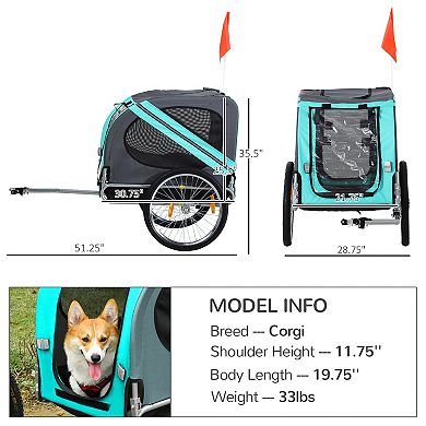 Aosom Dog Bike Trailer with 3 Entrances Large Wheels